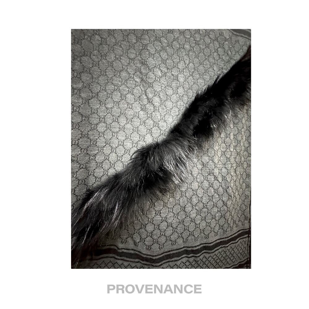🔴 Gucci Survie Fox Shawl Scarf - GG Black Charcoal - Picture 3 of 8